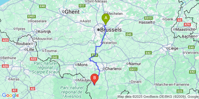 Map: Brussels Zaventem Airport (BRU) to Barbençon