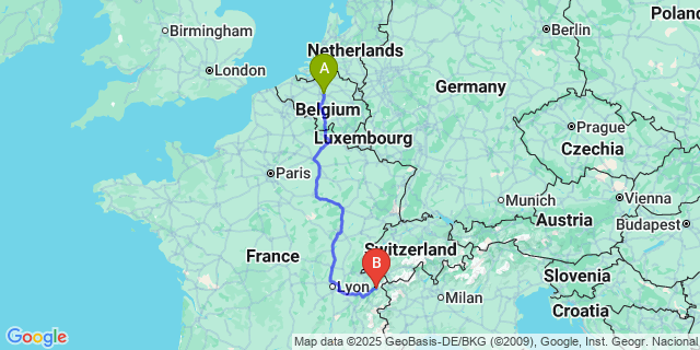 Map: Brussels Zaventem Airport (BRU) to Beaufort