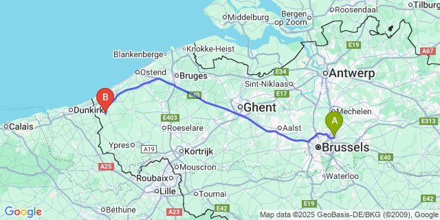 Map: Brussels Zaventem Airport (BRU) to Beauvoorde