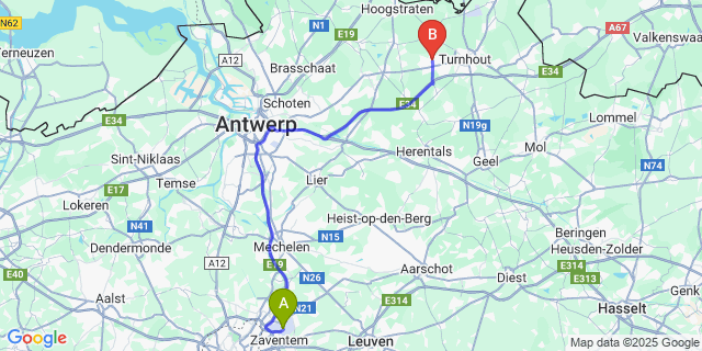 Map: Brussels Zaventem Airport (BRU) to Beerse