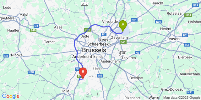 Map: Brussels Zaventem Airport (BRU) to Beersel