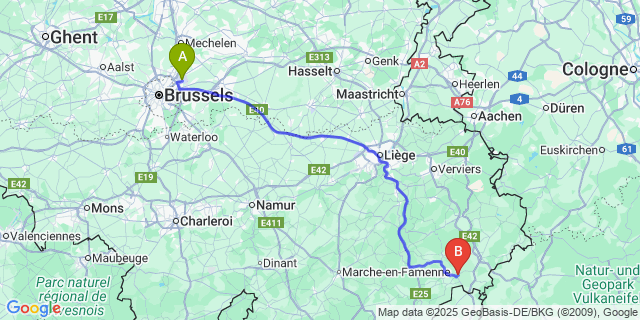 Map: Brussels Zaventem Airport (BRU) to Beho