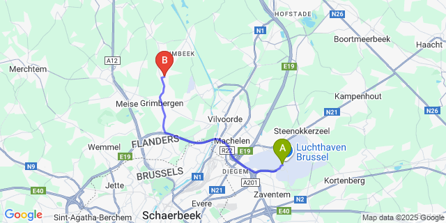 Map: Brussels Zaventem Airport (BRU) to Beigem