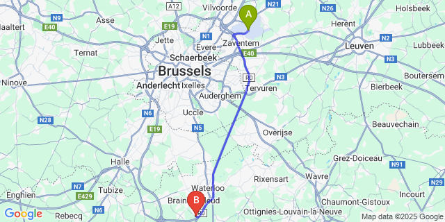 Map: Brussels Zaventem Airport (BRU) to Bel