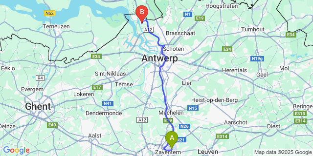 Map: Brussels Zaventem Airport (BRU) to Berendrecht