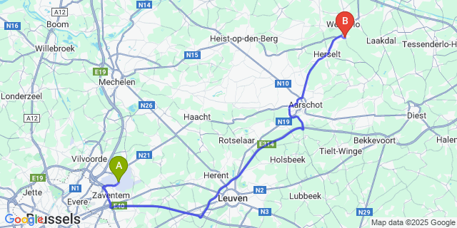 Map: Brussels Zaventem Airport (BRU) to Bergom