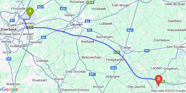 Map: Brussels Zaventem Airport (BRU) to Bertrée