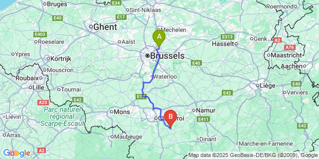 Map: Brussels Zaventem Airport (BRU) to Biesme