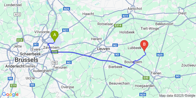 Map: Brussels Zaventem Airport (BRU) to Binkom