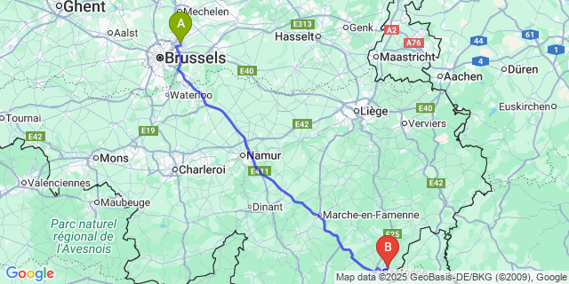 Map: Brussels Zaventem Airport (BRU) to Bizory