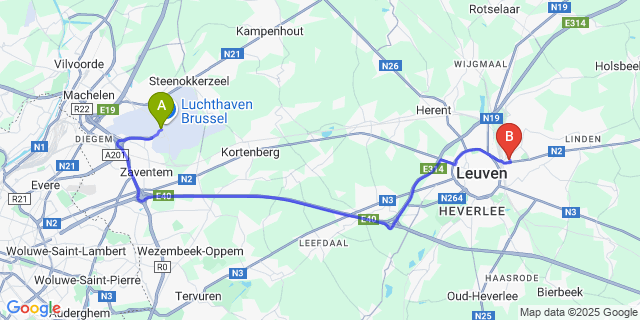 Map: Brussels Zaventem Airport (BRU) to Blauwput