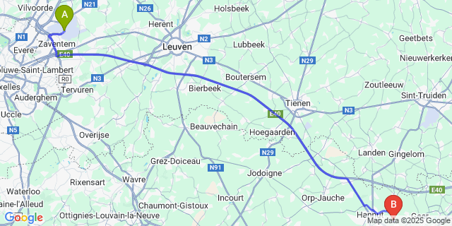 Map: Brussels Zaventem Airport (BRU) to Blehen