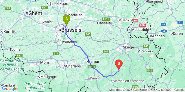 Map: Brussels Zaventem Airport (BRU) to Bohon