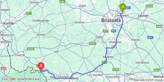 Map: Brussels Zaventem Airport (BRU) to Bon-Secours