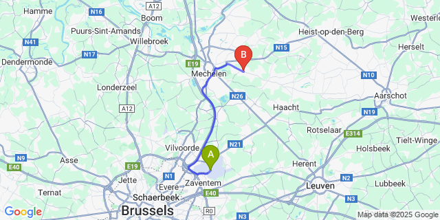 Map: Brussels Zaventem Airport (BRU) to Bonheiden