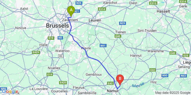 Map: Brussels Zaventem Airport (BRU) to Boninne