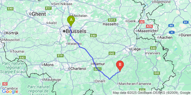 Map: Brussels Zaventem Airport (BRU) to Bonsin