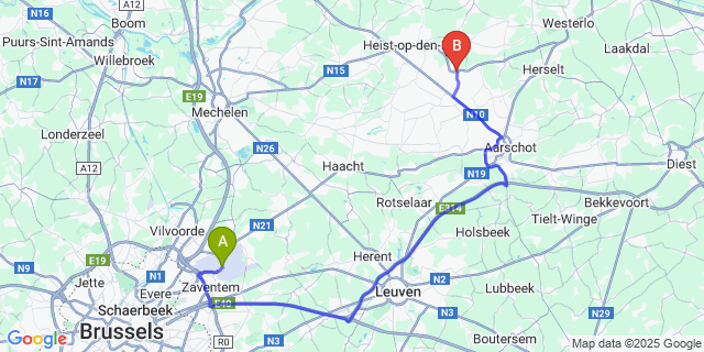 Map: Brussels Zaventem Airport (BRU) to Booischot