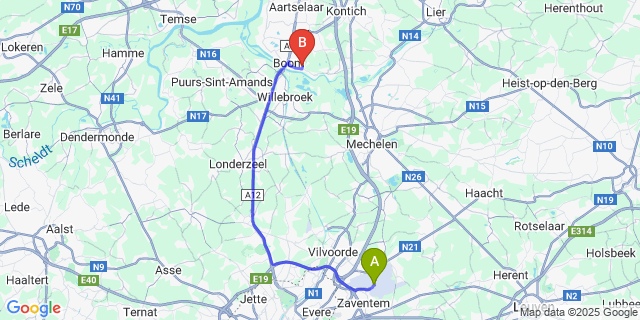 Map: Brussels Zaventem Airport (BRU) to Boom Tomorrowland Festival