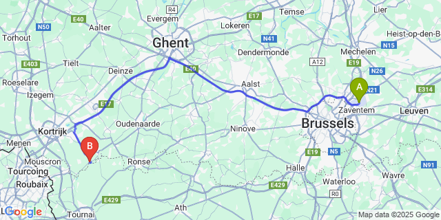 Map: Brussels Zaventem Airport (BRU) to Bossuit