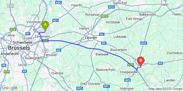 Map: Brussels Zaventem Airport (BRU) to Bost