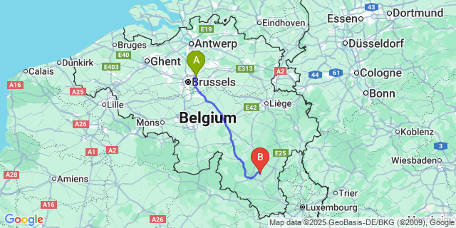 Map: Brussels Zaventem Airport (BRU) to Bougnimont