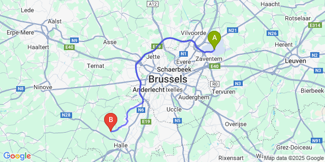 Map: Brussels Zaventem Airport (BRU) to Breedhout