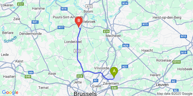 Map: Brussels Zaventem Airport (BRU) to Breendonk