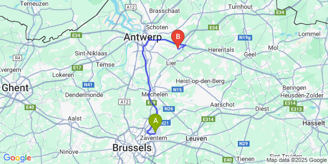 Map: Brussels Zaventem Airport (BRU) to Broechem