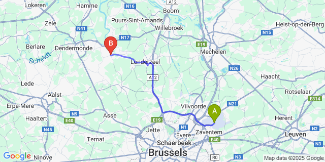 Map: Brussels Zaventem Airport (BRU) to Buggenhout