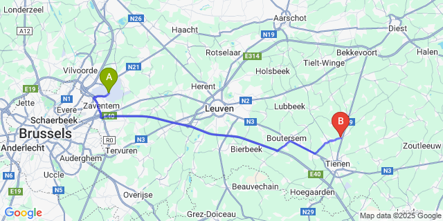 Map: Brussels Zaventem Airport (BRU) to Bunsbeek