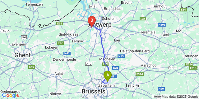 Map: Brussels Zaventem Airport (BRU) to Burcht