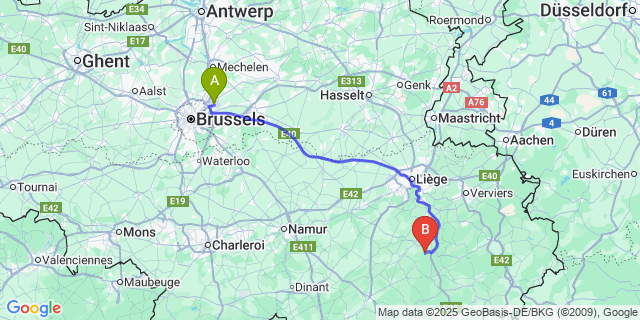 Map: Brussels Zaventem Airport (BRU) to Burnontige
