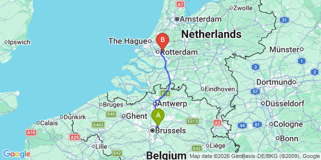 Map: Brussels Zaventem Airport (BRU) to Capelle aan den IJssel