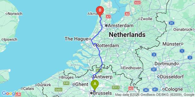 Map: Brussels Zaventem Airport (BRU) to Castricum