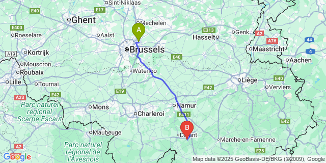 Map: Brussels Zaventem Airport (BRU) to Celles