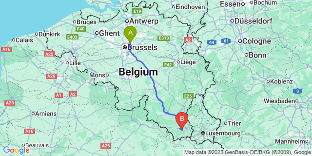 Map: Brussels Zaventem Airport (BRU) to Chantemelle