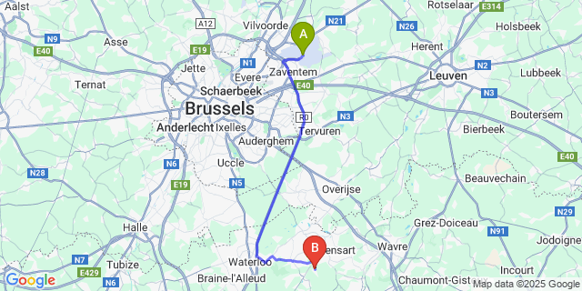 Map: Brussels Zaventem Airport (BRU) to Chapelle-Saint-Lambert
