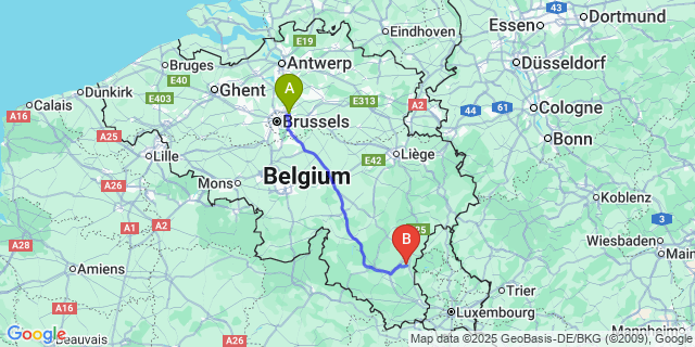 Map: Brussels Zaventem Airport (BRU) to Chaumont