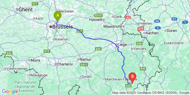 Map: Brussels Zaventem Airport (BRU) to Cherain