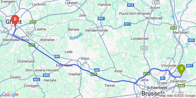 Map: Brussels Zaventem Airport (BRU) to Chevron
