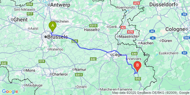 Map: Brussels Zaventem Airport (BRU) to Chodes