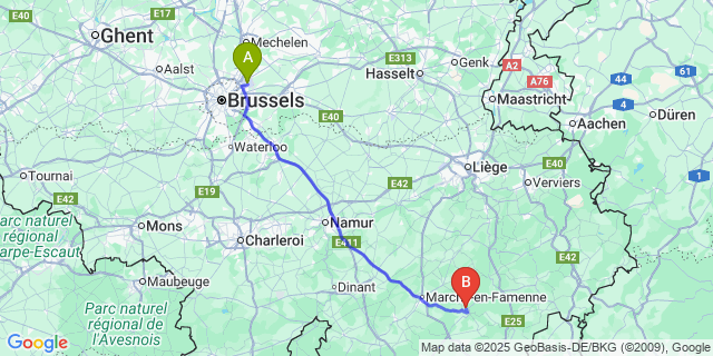 Map: Brussels Zaventem Airport (BRU) to Cielle
