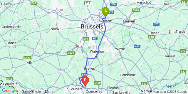 Map: Brussels Zaventem Airport (BRU) to Clairefontaine