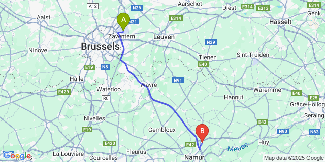 Map: Brussels Zaventem Airport (BRU) to Cognelée