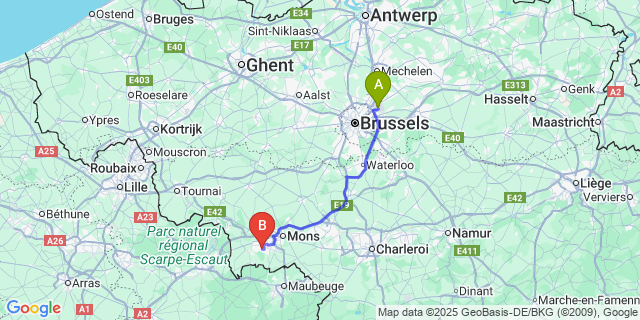 Map: Brussels Zaventem Airport (BRU) to Colfontaine