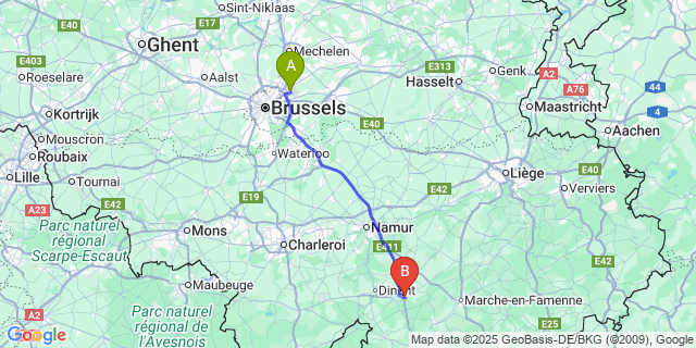 Map: Brussels Zaventem Airport (BRU) to Conjoux
