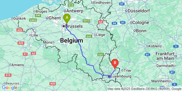 Map: Brussels Zaventem Airport (BRU) to Consdorf