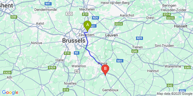 Map: Brussels Zaventem Airport (BRU) to Corbais