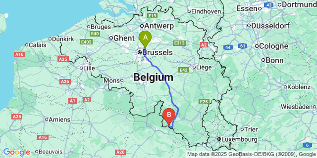 Map: Brussels Zaventem Airport (BRU) to Corbion
